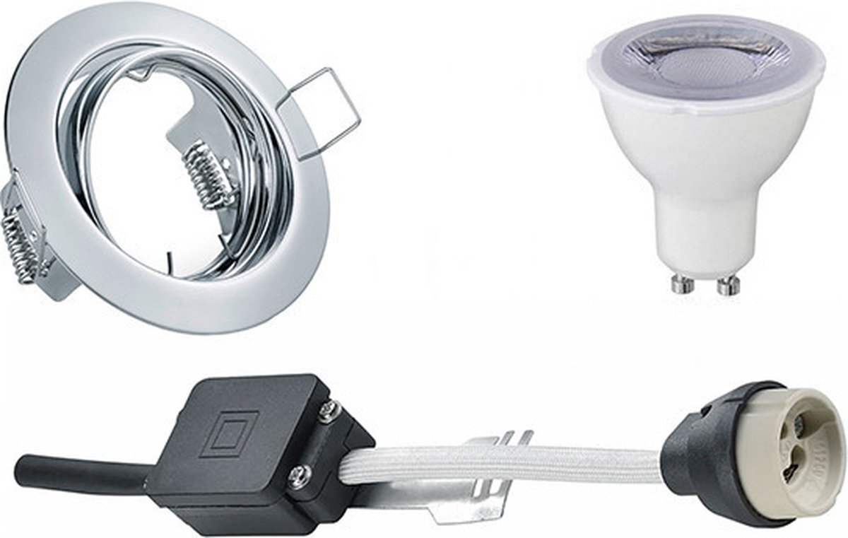 Qualu LED Spot Set - Torna - GU10 Fitting - Dimbaar - Inbouw Rond - Glans Chroom - 6W - Natuurlijk Wit 4200K - Kantelbaar Ø83mm