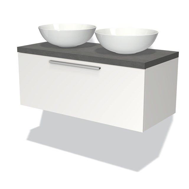 Maxaro Badkamermeubel Modulo Plato 100cm Mat Wit 1 Lade Donkergrijs Beton