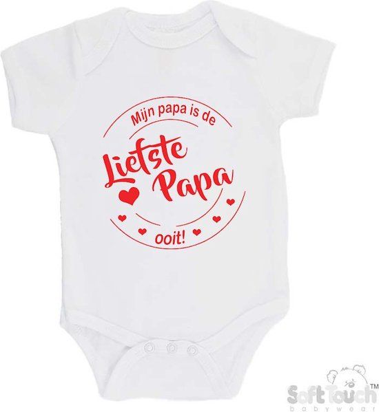 Romper "Mijn papa is de liefste papa ooit!" - Vaderdag - Unisex - Katoen - Wit/rood - Maat 68/74