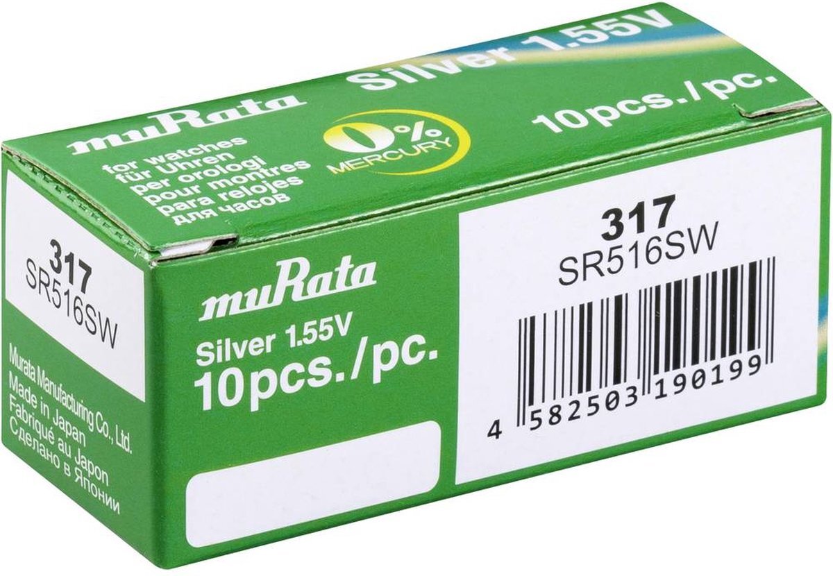 MURATA SR516SW-PBWW knoopcel 317 zilveroxide 11,5 mAh 1,55 V 10 stuks