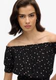Superdry - Top à manches courtes et smocké - Femme - Tops - UK16-EU44 - Viscose - Shadow Spot Black