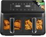 Nutrichef Dubbele Airfryer – 8.4L- 9-in-1 Programma’s, Olievrij Bakken, Transparant Venster – Zwart