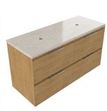 Saniclass Holz Pure Badkamermeubelset - 120x45x63cm - Travertine natuurstenen topblad - zonder kraangat - 4 lades - mat eiken natural