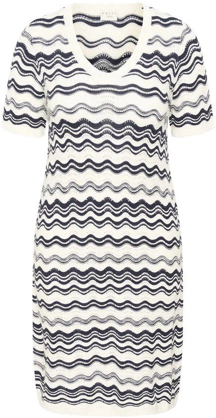 KAFFE Curve Damesjurk Ania Kort Chalk/Midnight M. Wavy Lines M