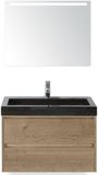 BES LED Dante Badmeubelset 80 cm - Natuur Eiken - Wastafel Hardsteen Wit Lucca met Sence Spiegel