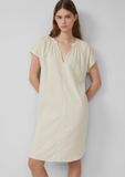 s.Oliver Robe Lin Crème Col en V Manches Longues Uni Femme 34