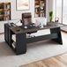 Bureau en L-vorm - Bureau de chef/bureau d'ordinateur - Avec tiroirs et armoire de rangement - Plateau en bois robuste - Capacité de charge : 158,7 kg - Marron/noir