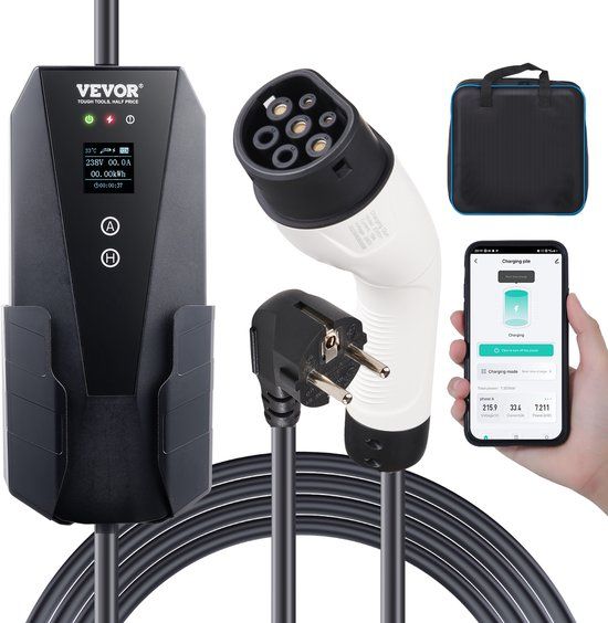 VEVOR Laadkabel Automatische EV-oplader met LCD-scherm 3,68 kW elektrische voertuigen EV-oplaadkabel Type 2 IEC62196 Cee 7/7-stekker 16A 1-fase 8,6m
