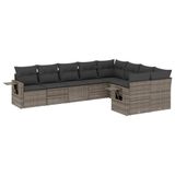vidaXL 9-delige Loungeset met Kussens, Poly Rattan, Grijs