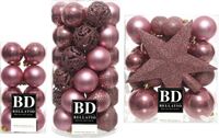 Bellatio Decorations Shoppartners Bv 55x stuks kunststof kerstballen met ster piek oudroze (velvet pink) mix - Kerstversiering/kerstboomversiering