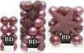 Bellatio Decorations Shoppartners Bv 55x stuks kunststof kerstballen met ster piek oudroze (velvet pink) mix - Kerstversiering/kerstboomversiering