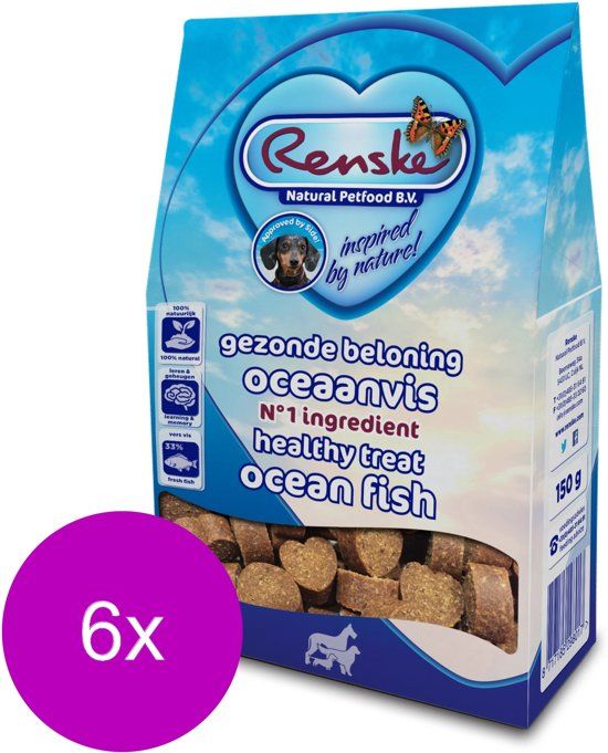 RENSKE Gezonde Beloning Hartjes 150 g - Hondensnacks - 6 x Vis