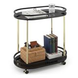 Relaxdays serveerwagen, 2 etages, glas & metaal, zwart/goud