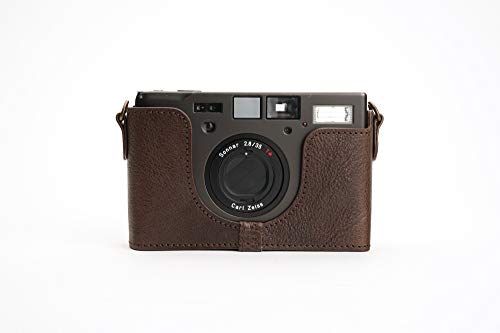 Zakao Contax T3 Hoes, Handgemaakte Echt Lederen Half Camera Hoesje Cover voor Contax T3 Met Hand Band, Koffie