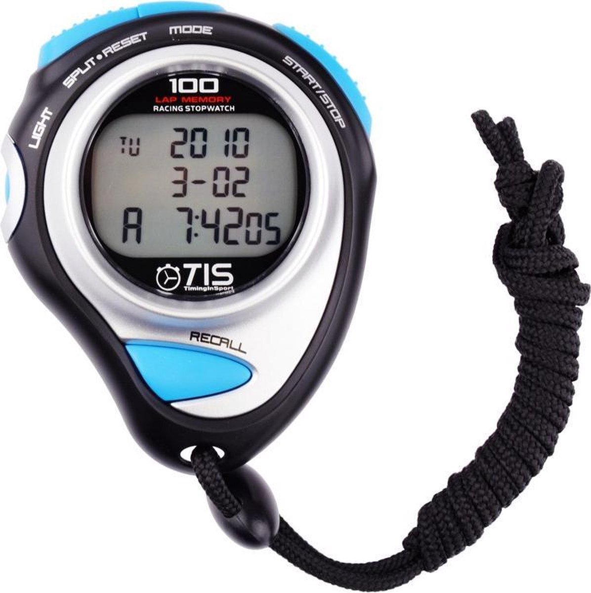 Tis Stopwatch Pro 100 Lap 8 X 6 Cm Zwart/blauw 2-delig