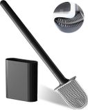 Merkloos Brosse de toilette en silicone avec tête plate et flexible, fixation murale, noir