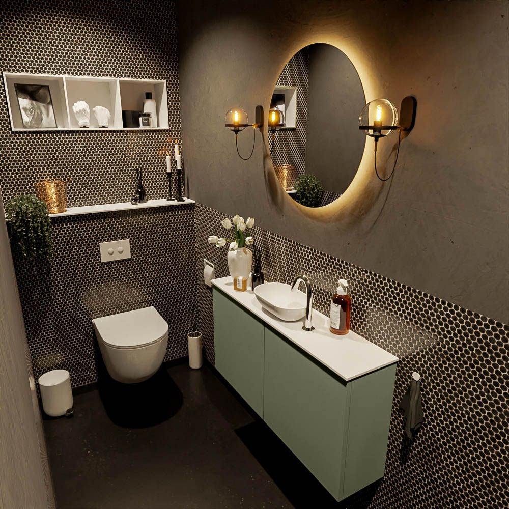 Mondiaz Fowy Toiletmeubel 100 cm Army/Talc Middenkraangat