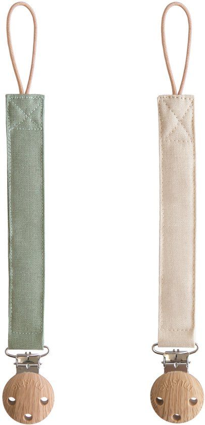 Mushie Fopspeenkoord 2-Pack - Linen Olive/Shifting Sand