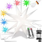 KESSER® LED Kerst Ster 3D, LED Verlichting met Timer, Kerstster Lampjes voor Binnen en Buiten, Kerstverlichting Advent Ster Verlichte Hangend, Warm Wit Licht - Kleurrijk / 60 cm, met afstandsbediening