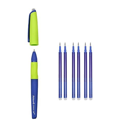Pelikan Erase 2.0 Ergonomische uitwisbare roller met blauwe inkt, voor rechts- en linkshandigen, voor school, inclusief blauwe navulmachine, navulbaar, met 6 vullingen