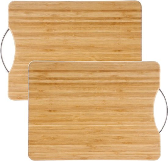 Secret de Gourmet 2x Stuks snijplank met metalen handvat 30 x 20 cm van bamboe hout - Serveerplank - Broodplank