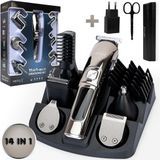 MetuX® 14-en-1 tondeuse à barbe hommes set tondeuse corps hommes humide et sec tailler sans fil tondeuses à barbe rasoir étanche adapté pour corps/barbe/nez bodygroomer étanche hommes kit de toilettage multiple multigroomer tondeuse