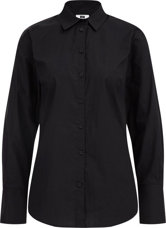 WE Fashion Dames overhemdblouse - Zwart - Maat M - Katoen - Lange mouw - Regular Fit - Herfst/Winter 2024