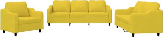 vidaXL 3-delige Loungeset met kussens stof lichtgeel