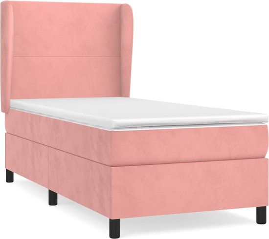 vidaXL Boxspring met matras fluweel roze 90x200 cm