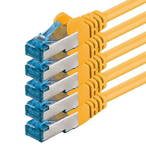 1aTTack.de 3 meter - CAT6a - Netwerkkabel Geel - 5 stuks CAT 6 A Patchkabel 10000 Mbit/s SFTP PIMF 500 MHz Compatibel met CAT5 CAT6 CAT7 DSL Internet Switch Router
