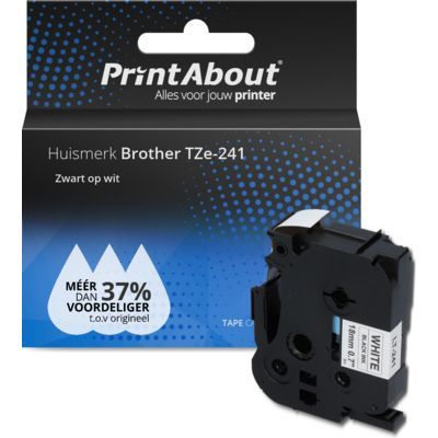 PrintAbout TZe-241 Tape - Zwart op wit (18 mm) - Geschikt voor Brother