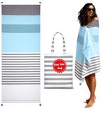 Folkulture Turkse strandhanddoek met strandtas 100 x 183 cm, stranddeken of extra grote Turkse badhanddoek, 100% katoen, sneldrogende en zandbestendige strandhanddoeken voor volwassenen, lichtgewicht
