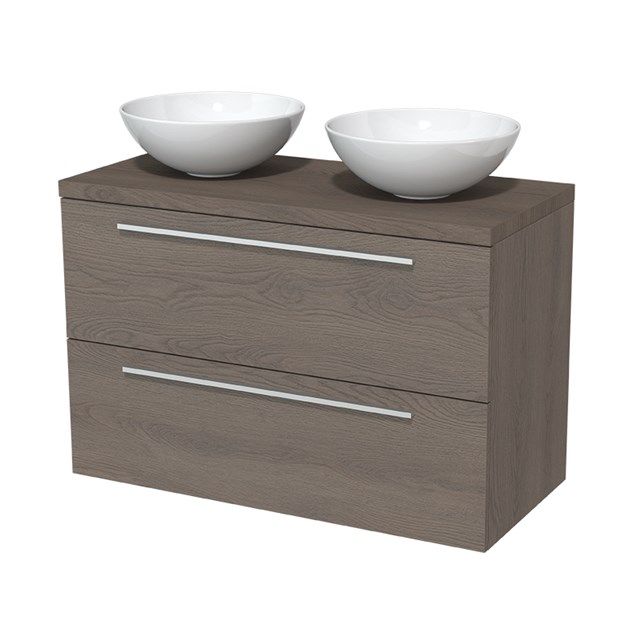 Maxaro Badkamermeubel Modulo Plato 100cm Donkerbruin Eiken 2 Lades