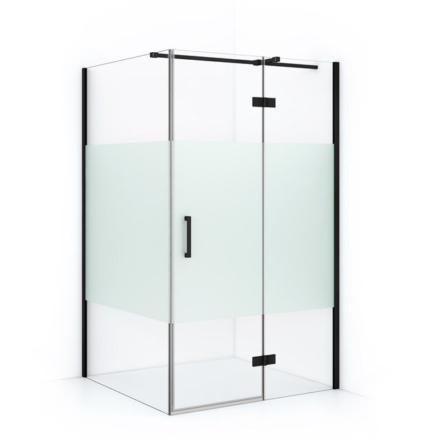 Maxaro Douchecabine Diamond 120x100cm 8mm Helder Veiligheidsglas met Matte Strook Mat Zwart