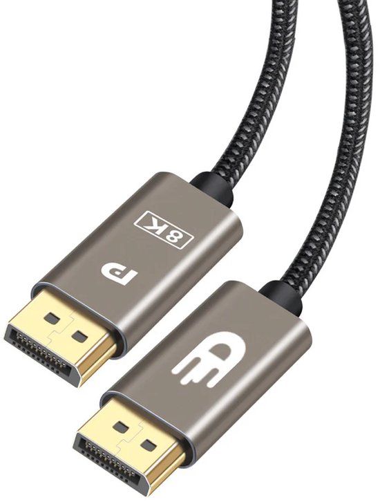 Drivv. Displayport Kabel - 8K 60Hz - 4K 144Hz - 32.4Gbps - Displayport 1.4 - DP Kabel - Nylon - 1 meter - Modern Grey