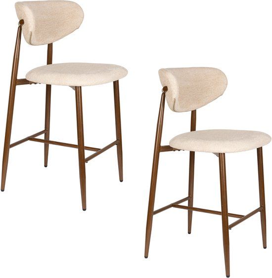 Housecraft Living Noor Barkrukken rugleuning 66 cm Beige - Set van 2