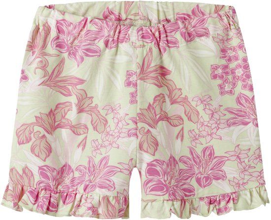 NAME IT NMFFENNAZ SHORTS Meisjes Bermuda shorts Katoen Elastaan Gebloemd Lime Cream Maat 104