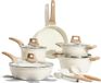 Ensemble de casseroles sans marque 14 pièces - casseroles de 24 cm et 28 cm - casseroles de 18 cm, 20 cm et 24 cm - Avec couvercles et ustensiles de cuisine - Non toxique - Compatible avec toutes les cuisinières