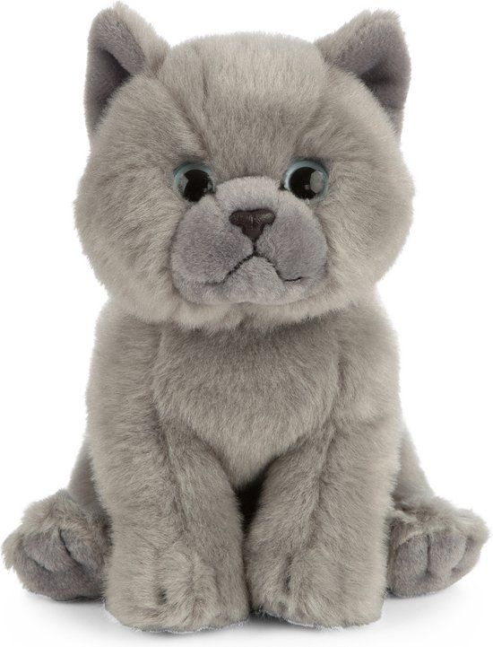 Living Nature Kat knuffel - Britse korthaar - grijs - pluche - 16 cm - poes knuffeldier