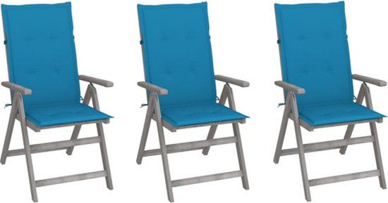 vidaXL Tuinstoelen 3 st verstelbaar met kussens massief acaciahout