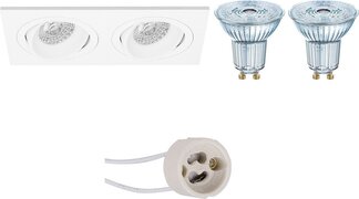 Qualu LED Spot Set - OSRAM Parathom PAR16 930 36D - Proma Borny Pro - GU10 Fitting - Dimbaar - Inbouw Rechthoek Dubbel - Mat Wit - 3.7W - Warm Wit 3000K - Kantelbaar - 175x92mm