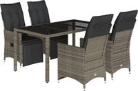 vidaXL 5-delige Bistroset met kussens, poly rattan, grijs