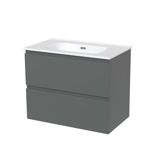 Maxaro Badkamermeubel 80cm Modulo Middengrijs 2 Lades Greeploos Wastafel Keramiek