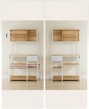 Songmics VASAGLE Keukenplank met stopcontacten, staande plank, magnetronplank, verstelbare planken, stoffen lade, 12 haken, 40 x 100 x 180,4 cm, voor magnetron, keuken, Golden Oak Cloud White KKS027Y02