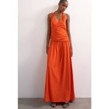 TOPSHOP viscose maxi zomerjurk met plooien - oranje