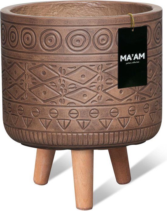 MA'AM Fay Bloempot op Poten - D27xH32cm - Bruin - Marokkaans/Bohemian