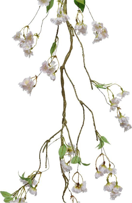 Everlands Kunstbloem/bloesem takken slinger - wit/roze - 130 cm