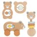 WOOMAX Set van 4 houten rammelaars, berenmotief, beweegbare kralen, pastelkleuren, FSC-gecertificeerd, afgeronde randen, educatief speelgoed
