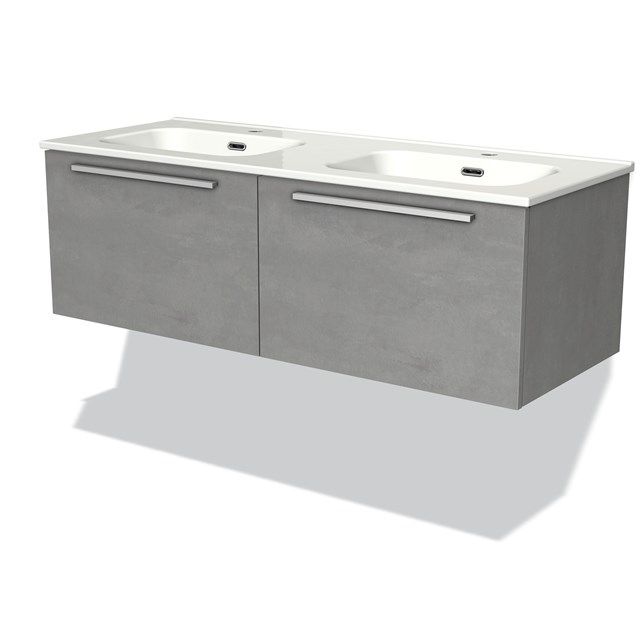 Maxaro Badkamermeubel 120cm Modulo Lichtgrijs Beton 2 Lades Vlak Wastafel Keramiek