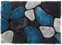 Vente-unique Tapis shaggy à poils longs - Turquoise et gris - 140 x 200 cm - PIETRA